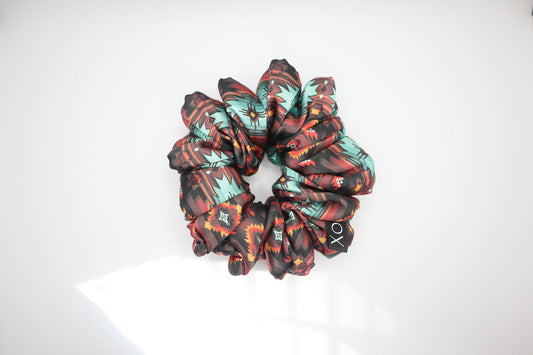 Kai Oversized Scrunchie • Brown Satin Aztec Design ♡🏜️