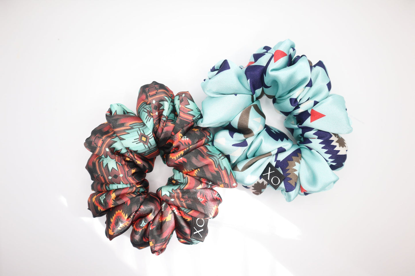Kai Oversized Scrunchie • Brown Satin Aztec Design ♡🏜️
