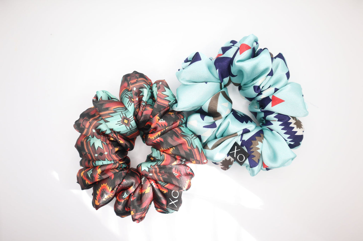 Kaya Oversized Scrunchie • Light Blue Turquoise Aztec Design ♡🏜️