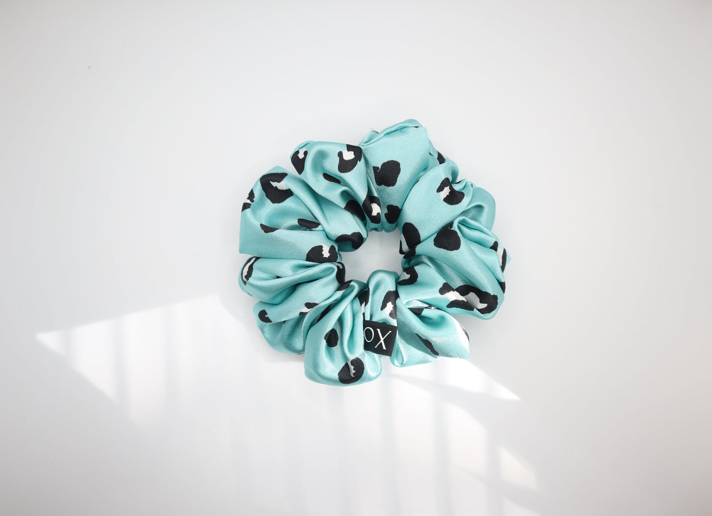 Ari Oversized Scrunchie • Turquoise Leopard Print Satin ♡🐆