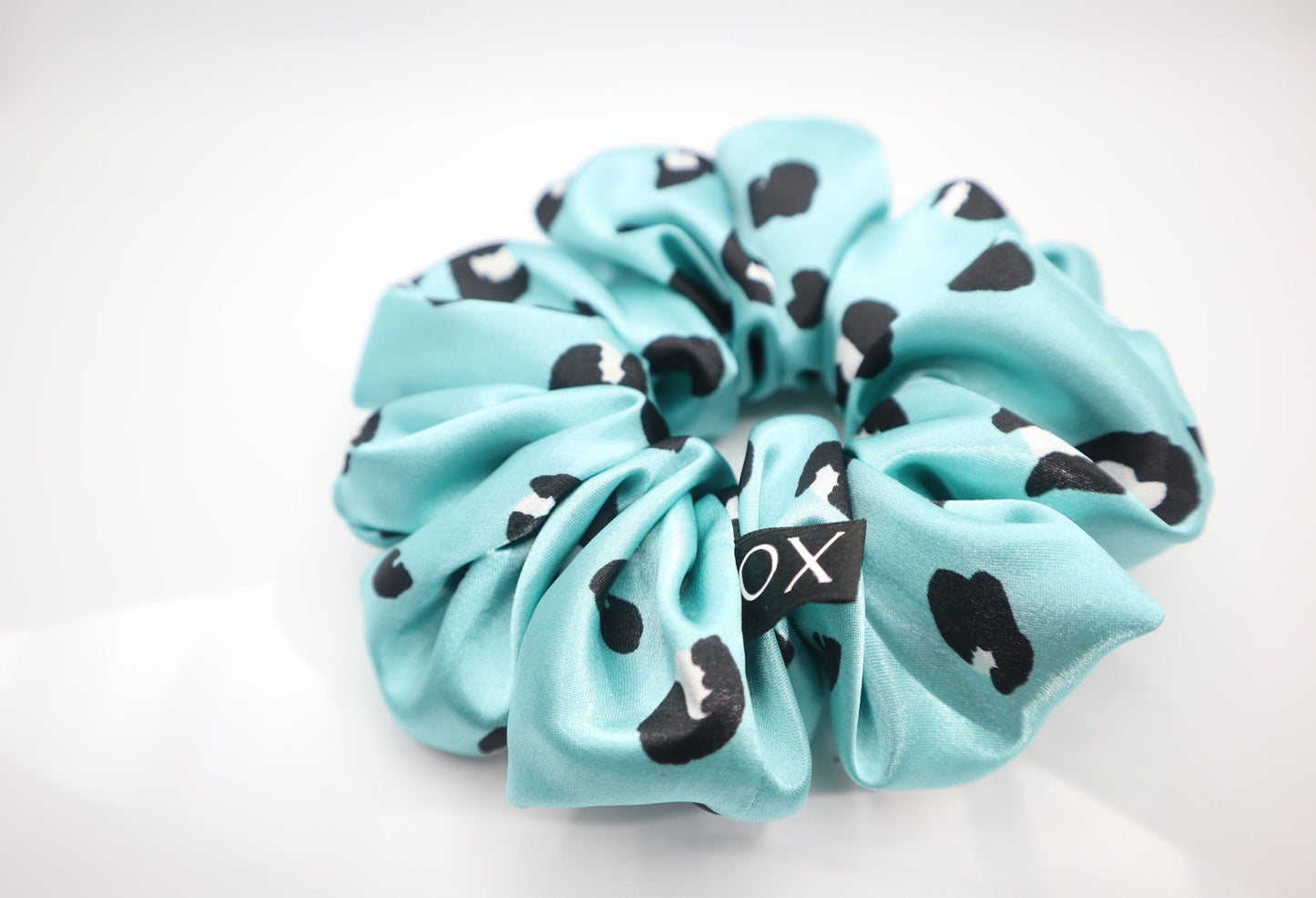 Ari Oversized Scrunchie • Turquoise Leopard Print Satin ♡🐆