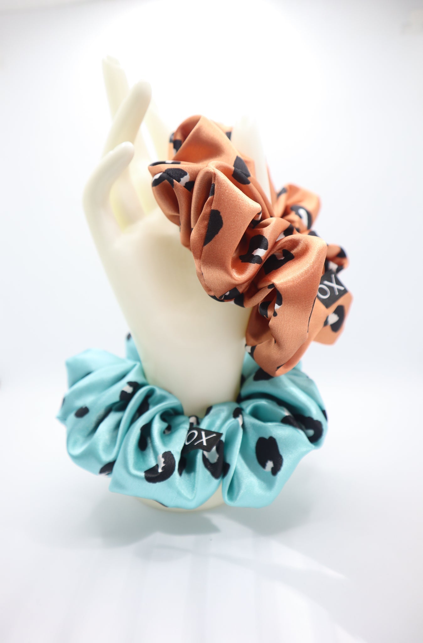 Ari Oversized Scrunchie • Turquoise Leopard Print Satin ♡🐆