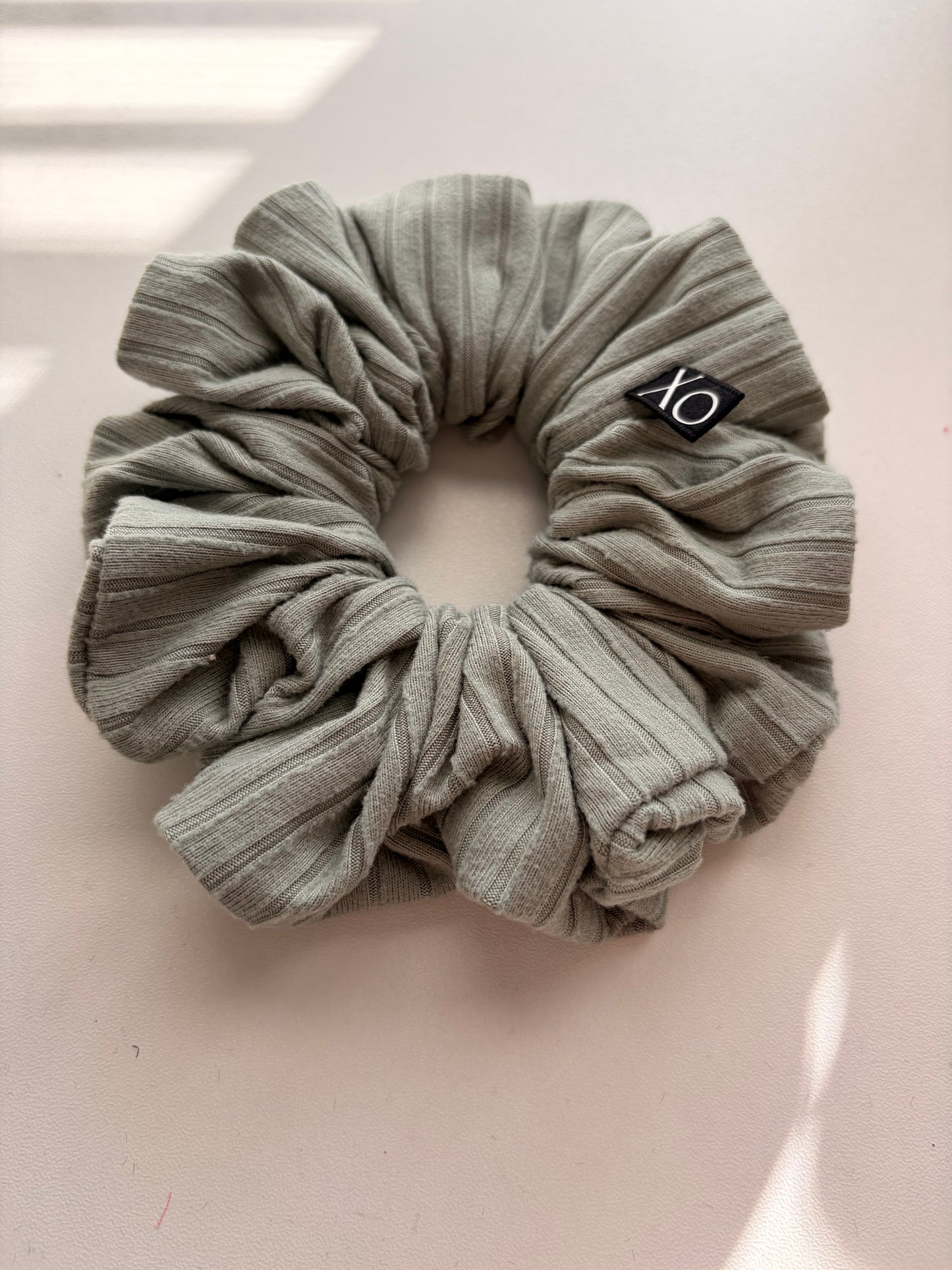 Willow • Oversized or Mini Sage & Beige Ribbed Knit Scrunchies Set of 2 🌿🥐✨