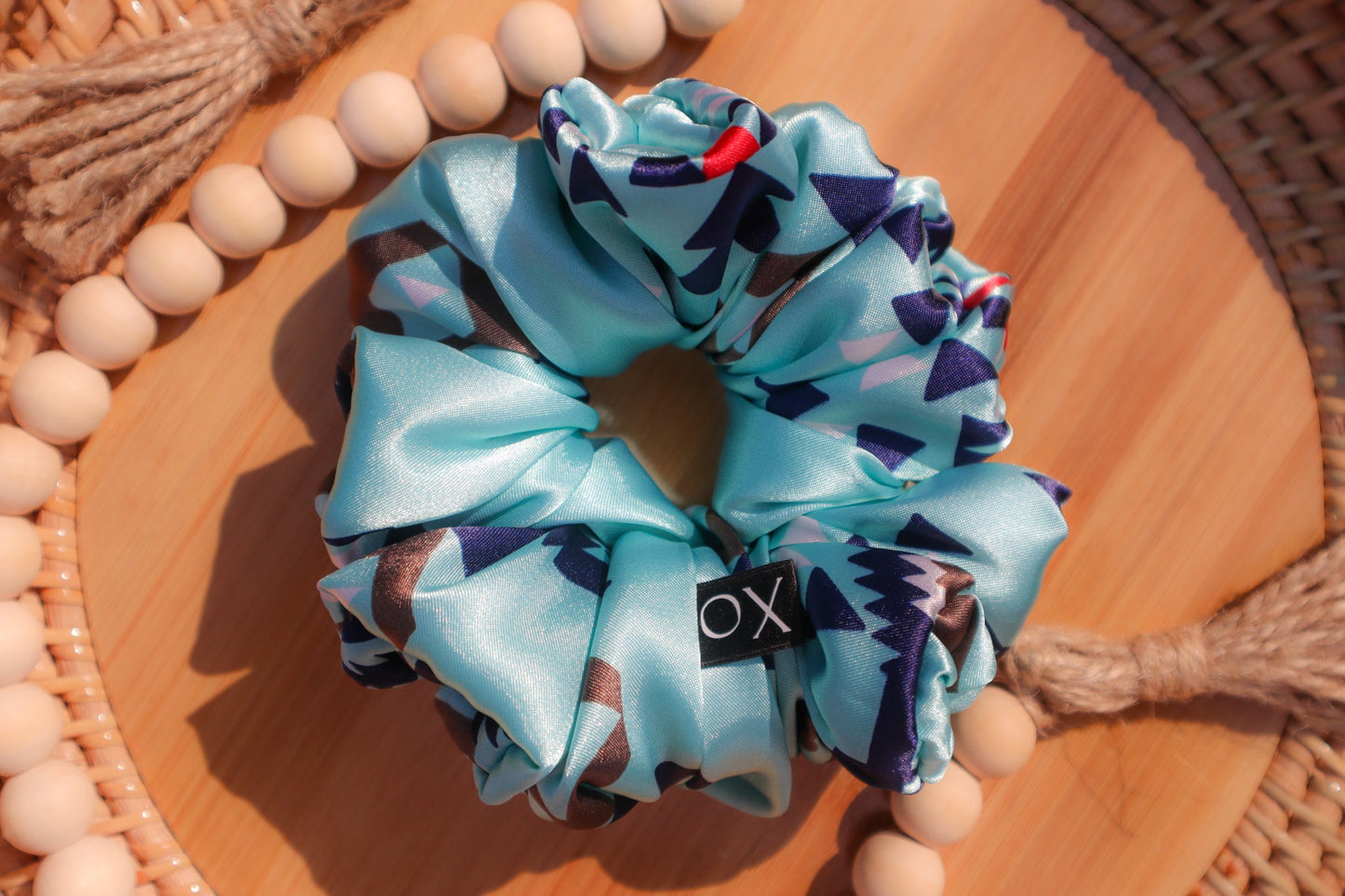 Kaya Oversized Scrunchie • Light Blue Turquoise Aztec Design ♡🏜️