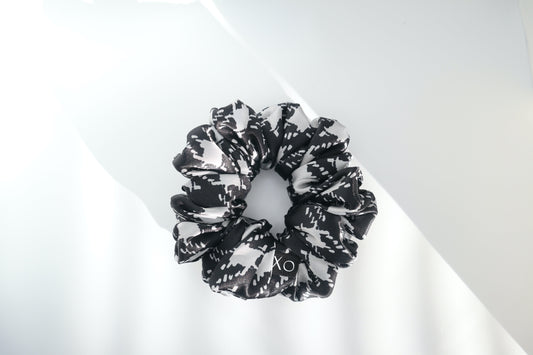Gingham Oversized Scrunchie • Classic Black & White Satin ♡♟️