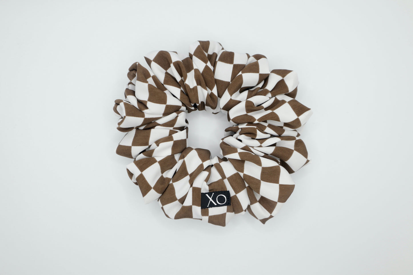 Check Mate Oversized Scrunchie • Brown Checkered Peachskin ♡♟️