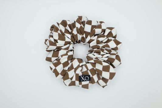 Check Mate Oversized Scrunchie • Brown Checkered Peachskin ♡♟️
