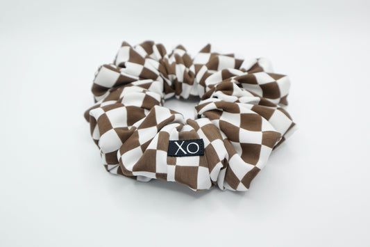 Check Mate Oversized Scrunchie • Brown Checkered Peachskin ♡♟️