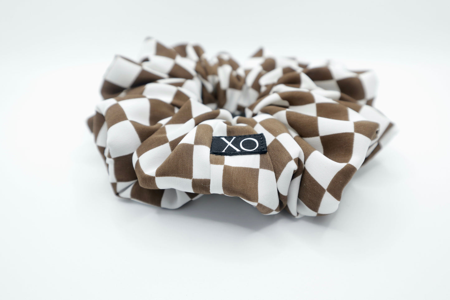 Check Mate Oversized Scrunchie • Brown Checkered Peachskin ♡♟️