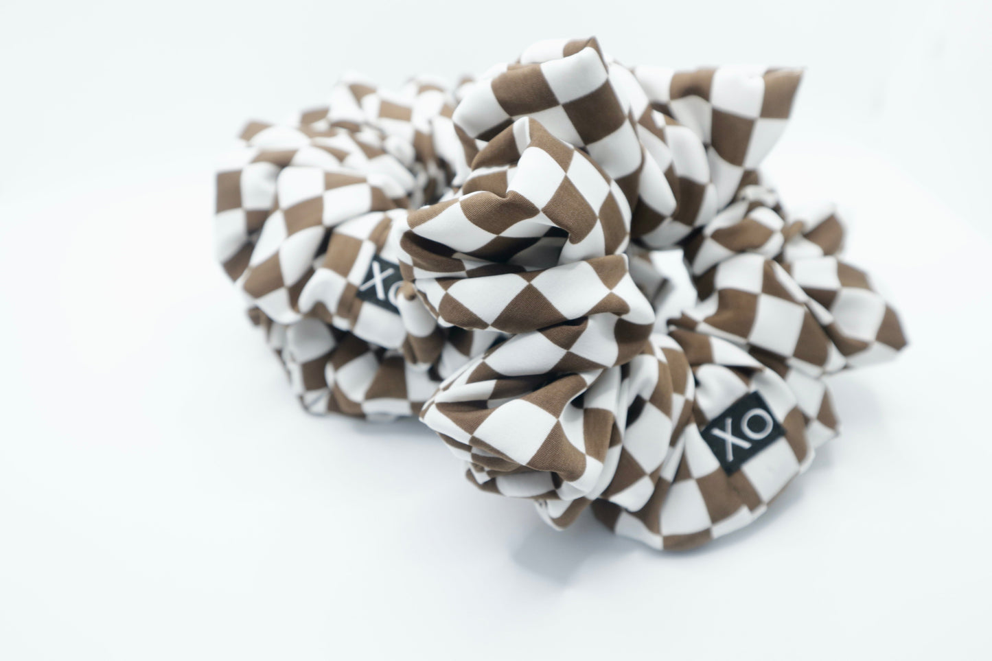 Check Mate Oversized Scrunchie • Brown Checkered Peachskin ♡♟️