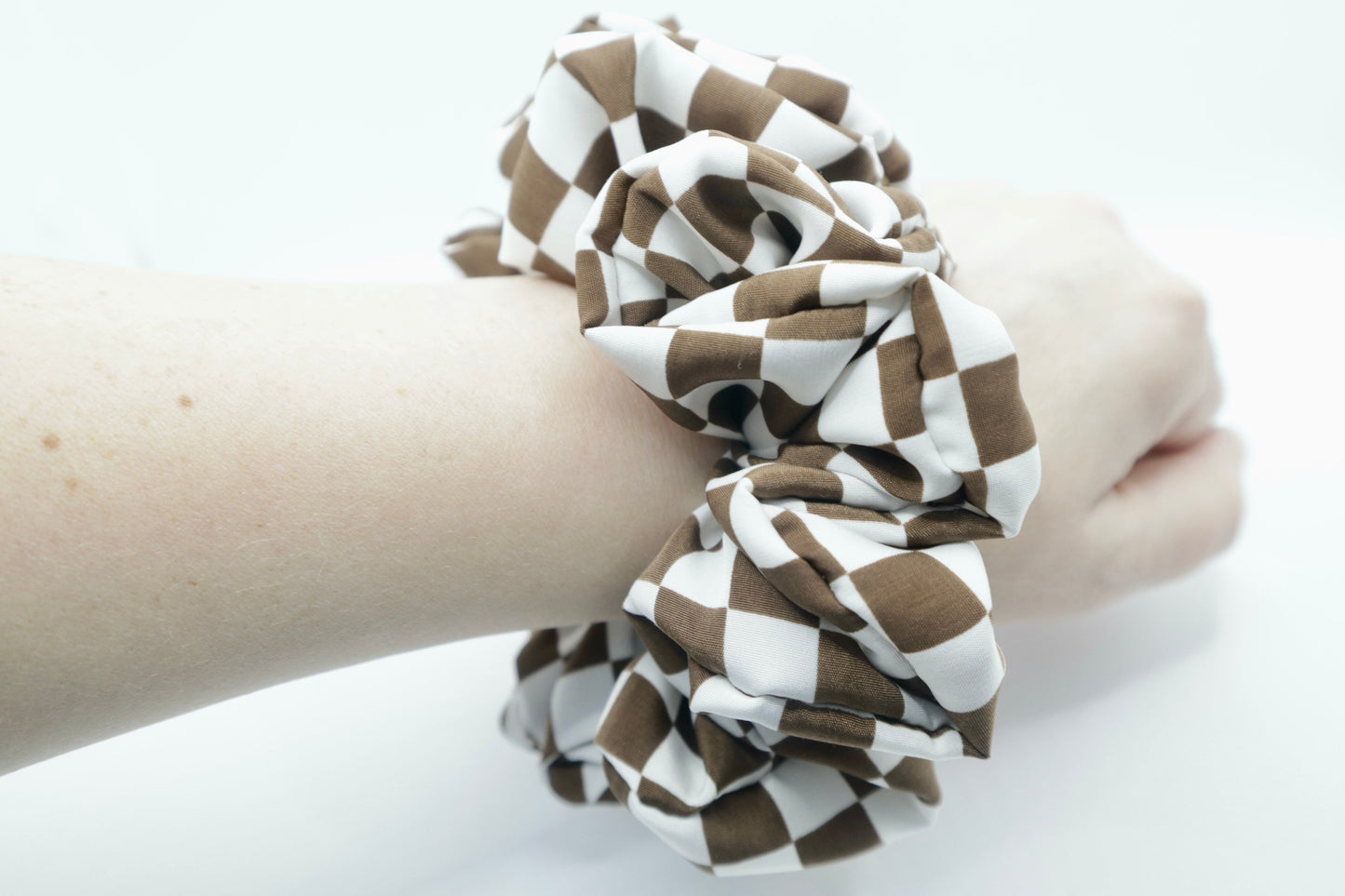 Check Mate Oversized Scrunchie • Brown Checkered Peachskin ♡♟️