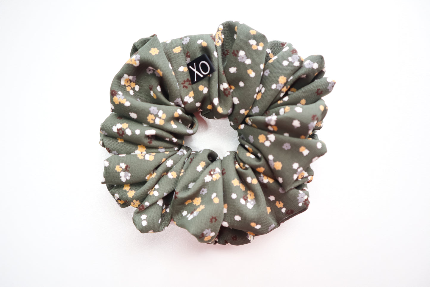 Floral patterned scrunchie on a white background