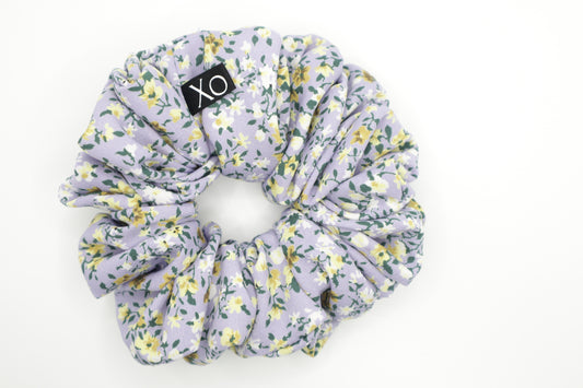 Hallie Oversized Scrunchie • Light Purple Dainty Floral Wool Peach ♡💜