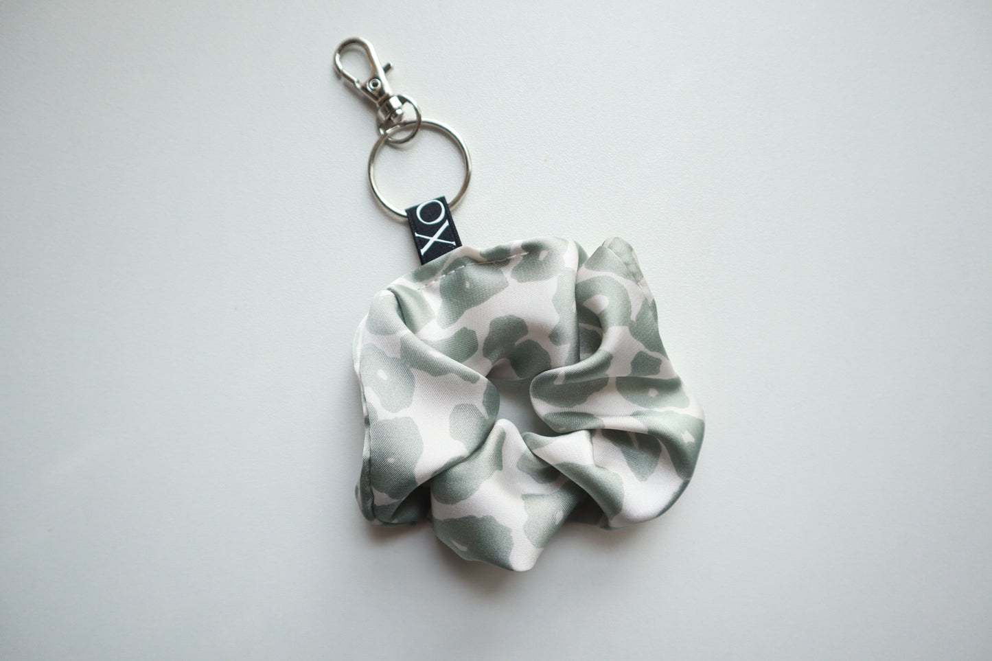 Scrunchie Bag Charms Keychain - Satin Leopard Print with Key Ring & Clamp (Baby Pink or Light Sage) 🌸