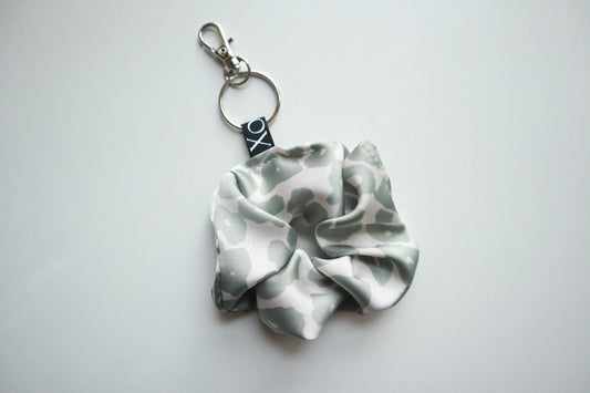 Scrunchie Bag Charms Keychain - Satin Leopard Print with Key Ring & Clamp (Baby Pink or Light Sage) 🌸