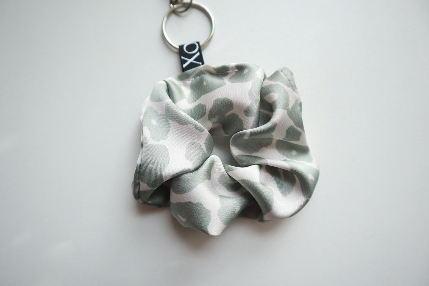 Scrunchie Bag Charms Keychain - Satin Leopard Print with Key Ring & Clamp (Baby Pink or Light Sage) 🌸