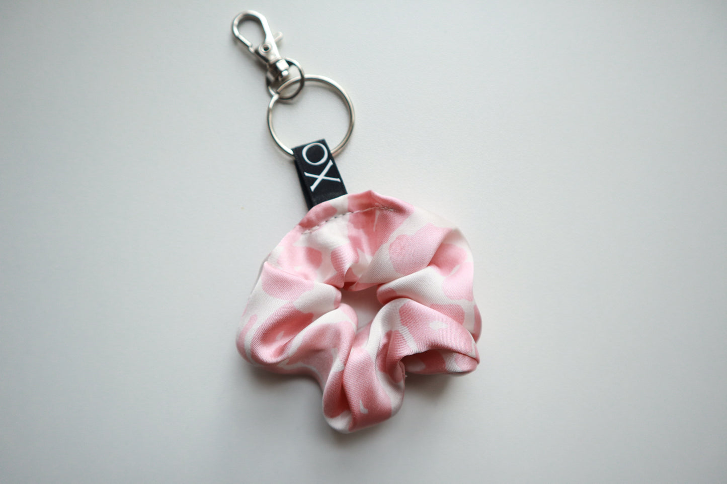 Scrunchie Bag Charms Keychain - Satin Leopard Print with Key Ring & Clamp (Baby Pink or Light Sage) 🌸