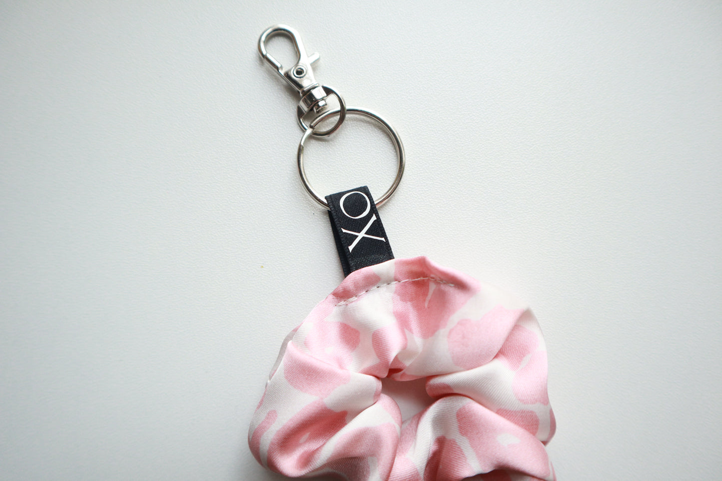 Scrunchie Bag Charms Keychain - Satin Leopard Print with Key Ring & Clamp (Baby Pink or Light Sage) 🌸