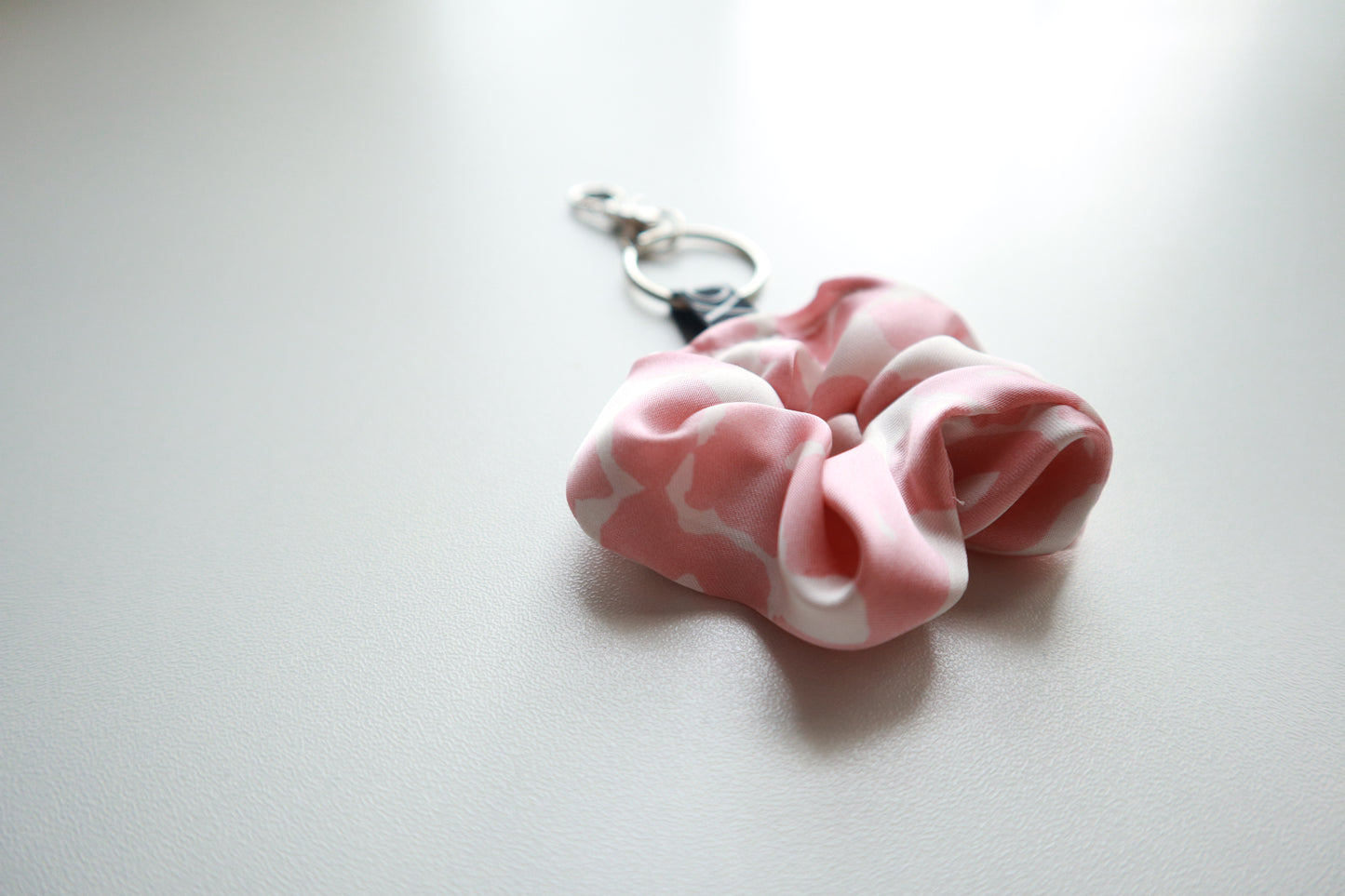 Scrunchie Bag Charms Keychain - Satin Leopard Print with Key Ring & Clamp (Baby Pink or Light Sage) 🌸