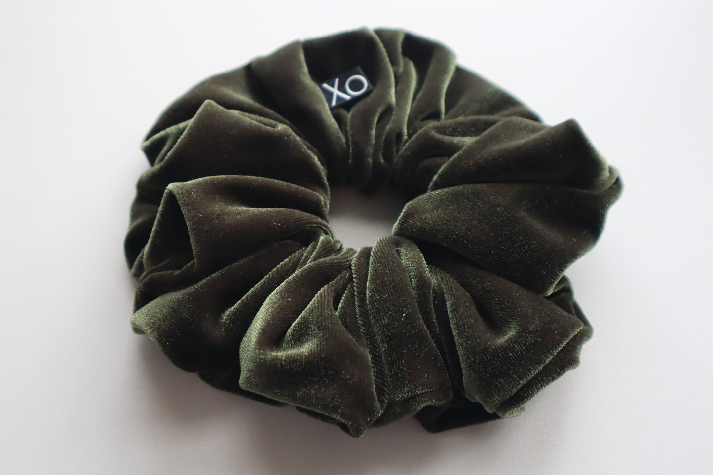 Everly – Olive Green Velvet Scrunchie • Velvet Noir Collection ♡🌿
