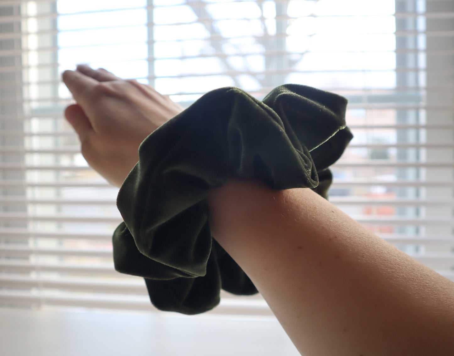 Everly – Olive Green Velvet Scrunchie • Velvet Noir Collection ♡🌿