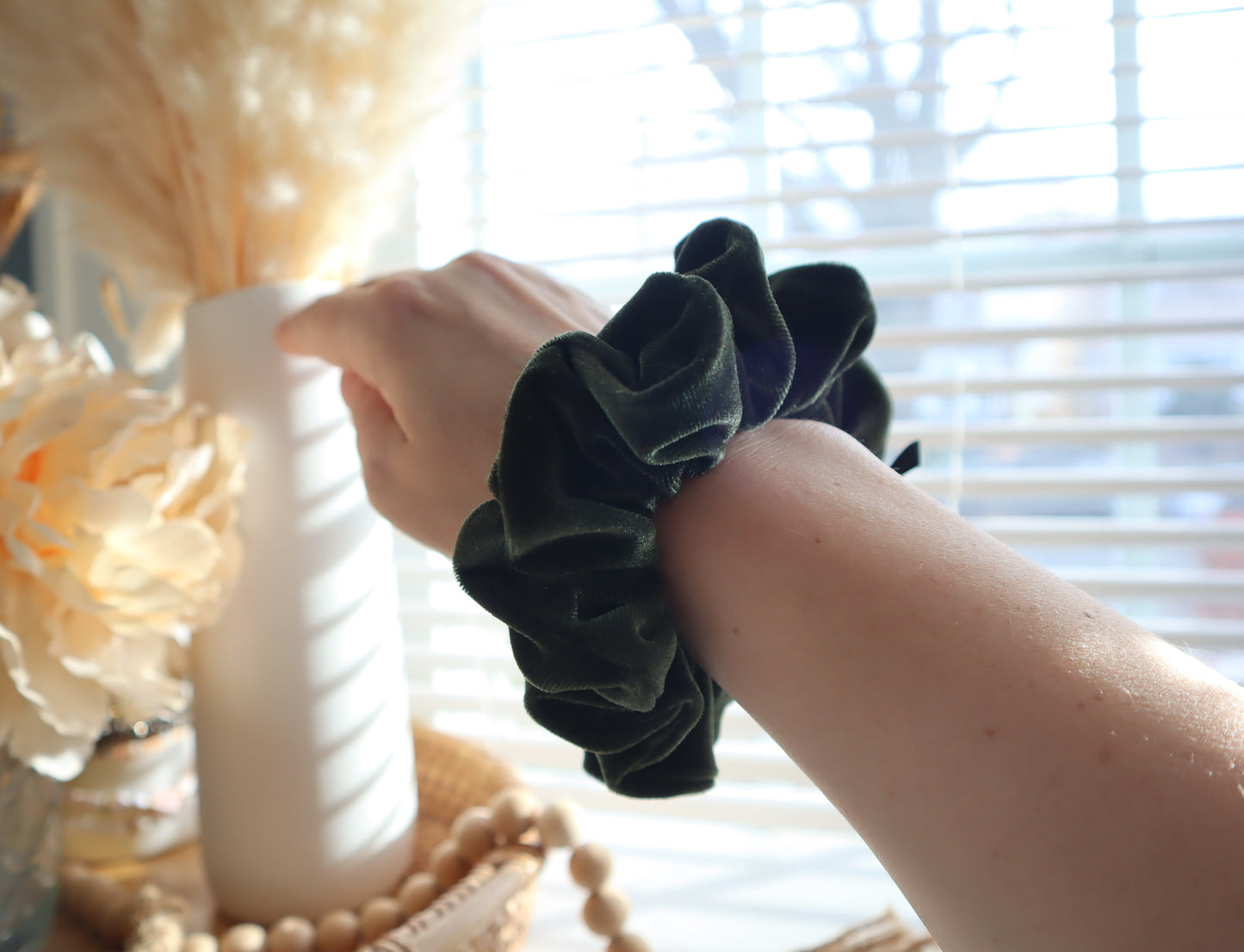 Everly – Olive Green Velvet Scrunchie • Velvet Noir Collection ♡🌿