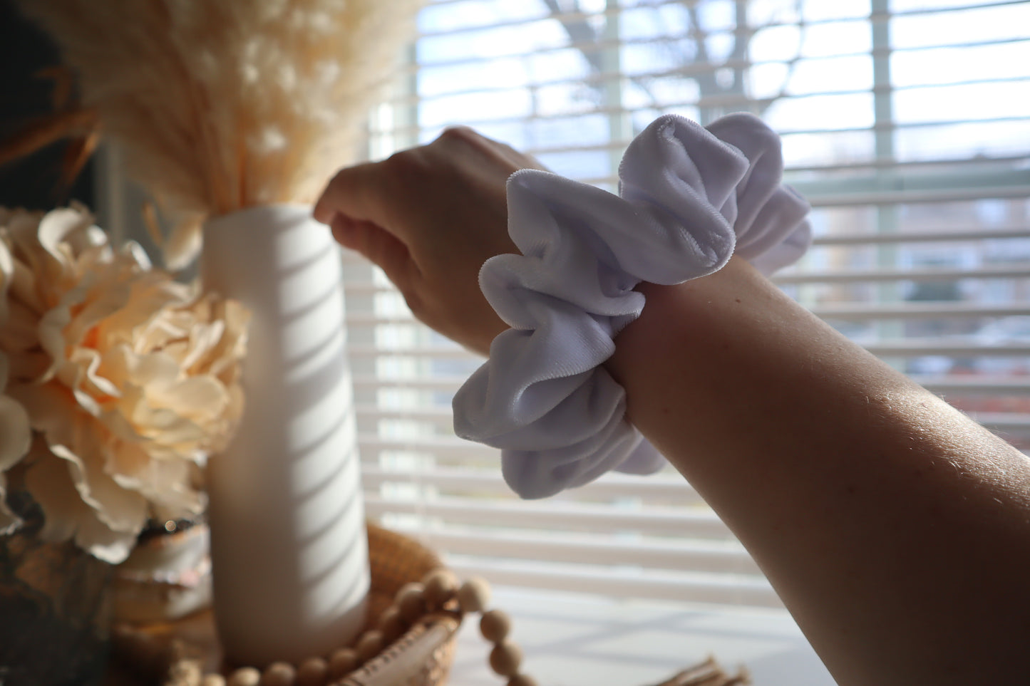 Bianca – White Velvet Scrunchie • Oversized or Mini Size • Velvet Noir Collection ♡🤍