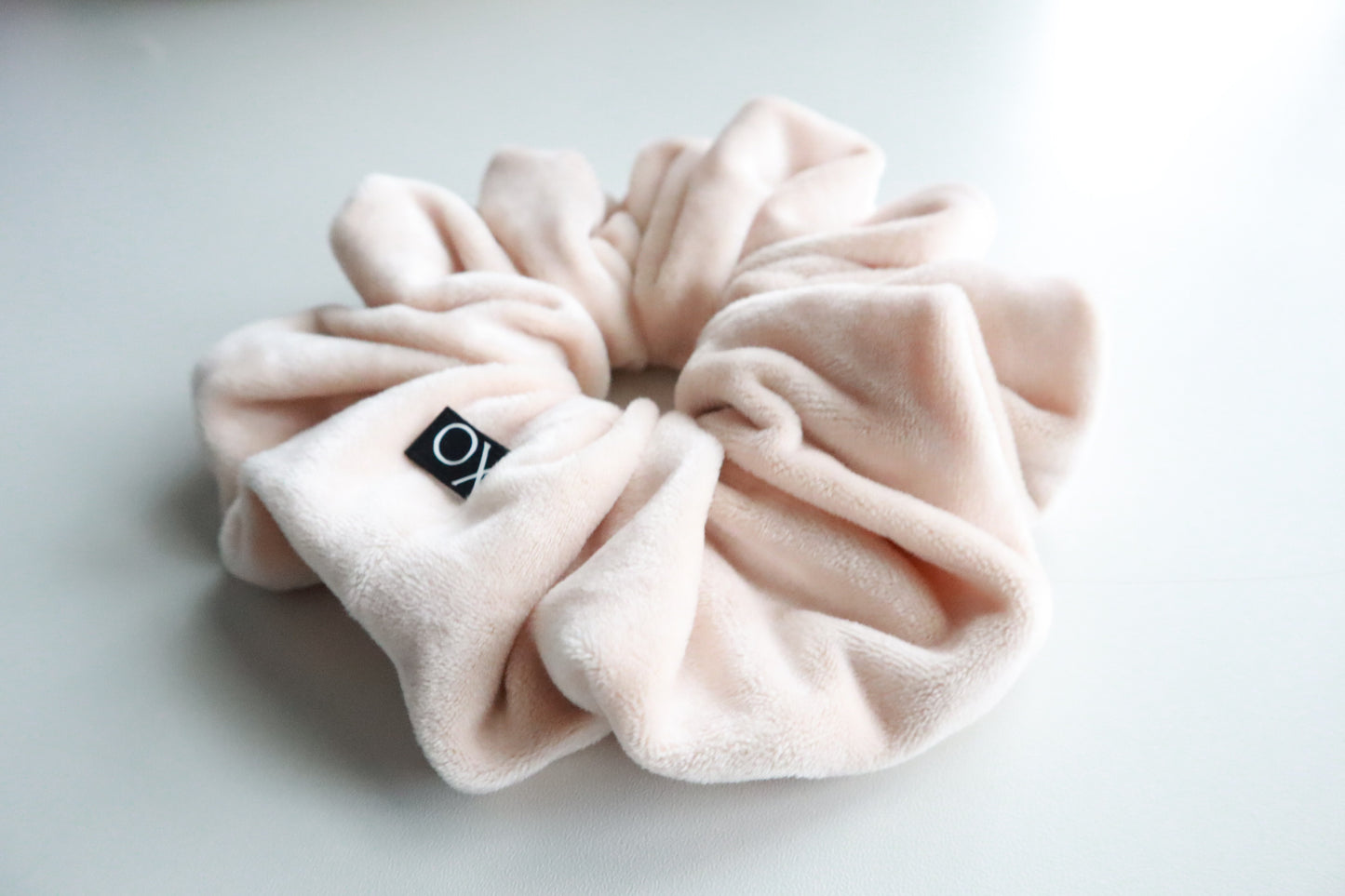 Lena – Beige Stretch Velvet Scrunchie • Oversized or Mini Size ♡🤍
