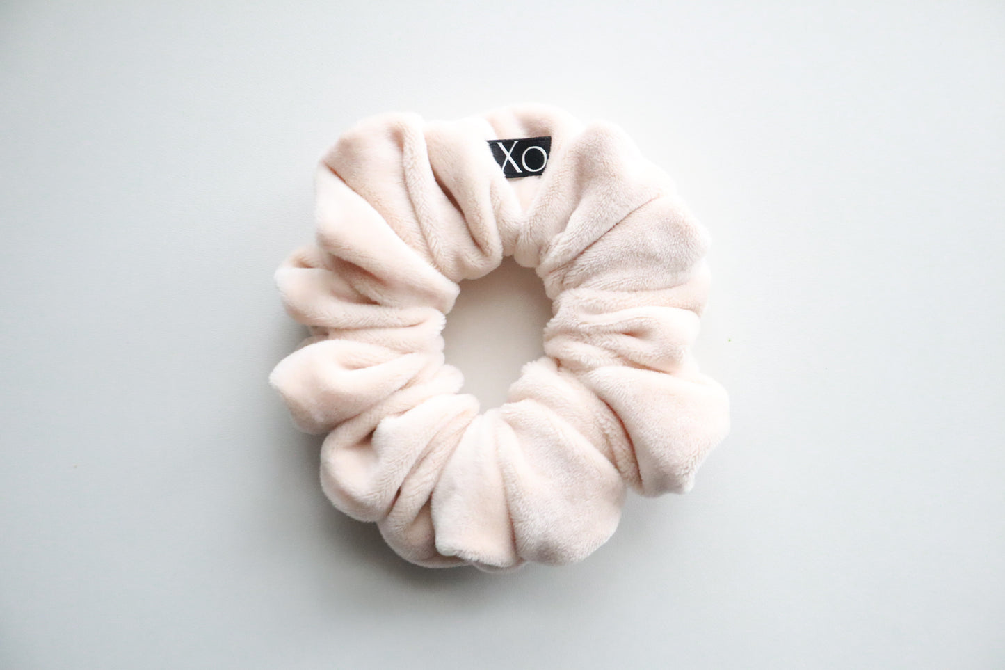 Lena – Beige Stretch Velvet Scrunchie • Oversized or Mini Size ♡🤍